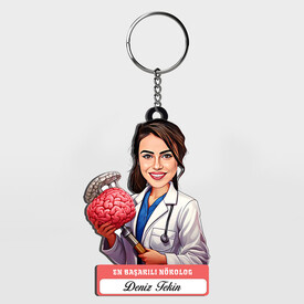  - Karikatürlü - Kadın Nörolog İsimli Anahtarlık