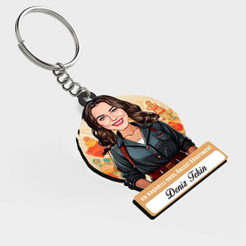  - Karikatürlü - Kadın Okul Öncesi Öğretmeni İsimli Anahtarlık