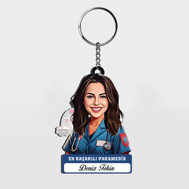  - Karikatürlü - Kadın Paramedik İsimli Anahtarlık