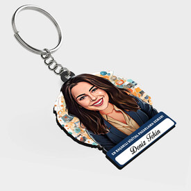  - Karikatürlü - Kadın Pazarlama Uzmanı İsimli Anahtarlık