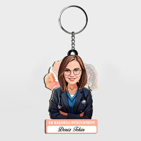  - Karikatürlü - Kadın Psikiyatrist İsimli Anahtarlık