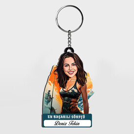  - Karikatürlü - Kadın Sörfçü İsimli Anahtarlık