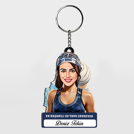  - Karikatürlü - Kadın Su Topu Oyuncusu İsimli Anahtarlık