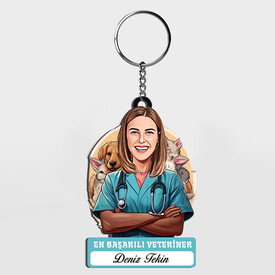  - Karikatürlü - Kadın Veteriner İsimli Anahtarlık