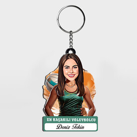  - Karikatürlü - Kadın Voleybolcu İsimli Anahtarlık