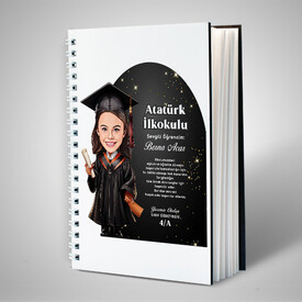 Karikatürlü Kız İlkokul Öğrencisi Mezuniyet Defter - Thumbnail