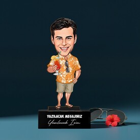  - Karikatürlü Tatil Yapan Erkek Masa Biblosu