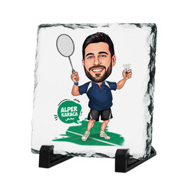 Karikatürlü Tenis Oynayan Erkek Taş Baskı - Thumbnail