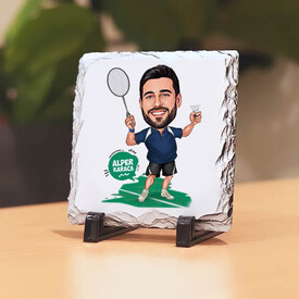  - Karikatürlü Tenis Oynayan Erkek Taş Baskı