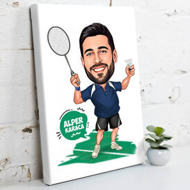 Karikatürlü Tenis Oyuncusu Erkek Kanvas Tablo - Thumbnail