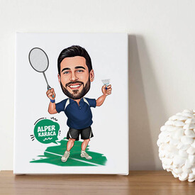 Karikatürlü Tenis Oyuncusu Erkek Kanvas Tablo - Thumbnail