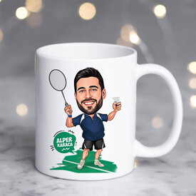 Karikatürlü Tenis Oyuncusu Erkek Kupa Bardak - Thumbnail