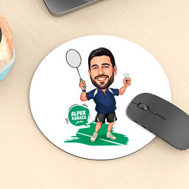 Karikatürlü Tenis Oyuncusu Erkek Mousepad - Thumbnail