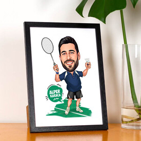 Karikatürlü Tenis Oyuncusu Erkek Resim Çerçevesi - Thumbnail