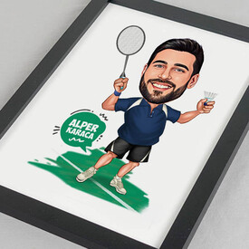 Karikatürlü Tenis Oyuncusu Erkek Resim Çerçevesi - Thumbnail