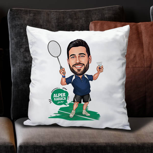 Karikatürlü Tenis Oyuncusu Erkek Yastık
