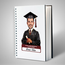 Karikatürlü Üniversiteli Erkek Öğrenci Mezuniyet Defter - Thumbnail