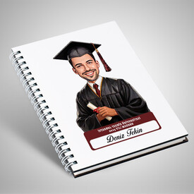  - Karikatürlü Üniversiteli Erkek Öğrenci Mezuniyet Defter