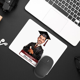 Karikatürlü Üniversiteli Erkek Öğrenci Mezuniyet Mousepad - Thumbnail