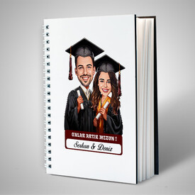 Karikatürlü Üniversiteli Erkek ve Kız Arkadaş Mezuniyet Defter - Thumbnail