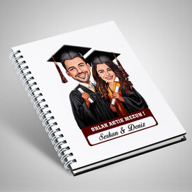  - Karikatürlü Üniversiteli Erkek ve Kız Arkadaş Mezuniyet Defter