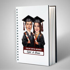 Karikatürlü Üniversiteli İki Kız Arkadaş Mezuniyet Defter - Thumbnail
