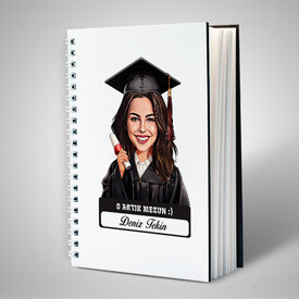 Karikatürlü Üniversiteli Kız Öğrenci Mezuniyet Defter - Thumbnail