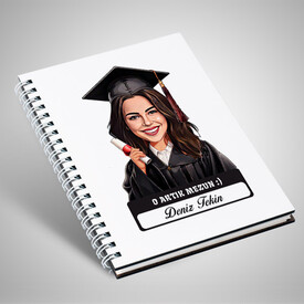  - Karikatürlü Üniversiteli Kız Öğrenci Mezuniyet Defter