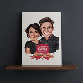  - Karikatürlü Yakışan Çiftler Kanvas Tablo