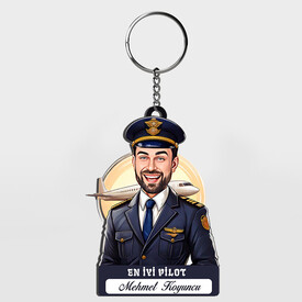  - Karikatürlü - Yakışıklı Erkek Pilot İsimli Anahtarlık