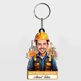  - Karikatürlü - Yakışıklı İnşaat Mühendisi İsimli Anahtarlık