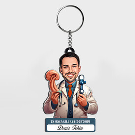  - Karikatürlü - Yakışıklı KBB Doktoru İsimli Anahtarlık
