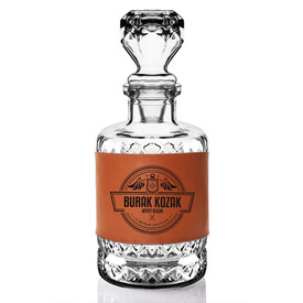 Kartal Kanadı Tasarımlı İsimli Taba Deri Kaplı Viski Şişesi - Thumbnail