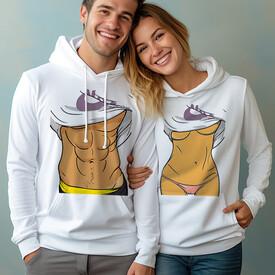 Kaslı Çiftler Kapşonlu Polar Sweatshirt - Thumbnail
