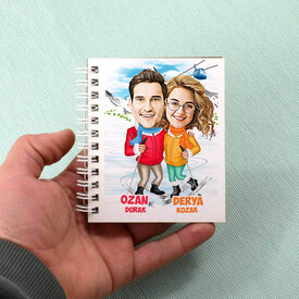 Kayak Yapan Çiftler Karikatürlü Defter - Thumbnail