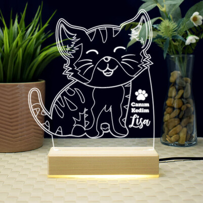 Kedi Tasarımlı 3d Led Lamba - Thumbnail