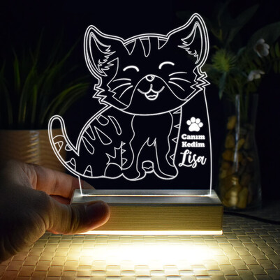 Kedi Tasarımlı 3d Led Lamba - Thumbnail