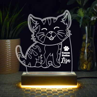 Kedi Tasarımlı 3d Led Lamba - Thumbnail