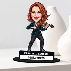 Keman Sanatçısı Müzisyen Kadın Karikatürlü Biblo - Thumbnail