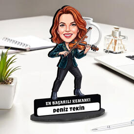  - Keman Sanatçısı Müzisyen Kadın Karikatürlü Biblo