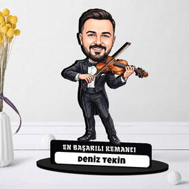 Kemancı Müzisyen Erkek Karikatürlü Biblo - Thumbnail