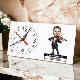  - Kemancı Müzisyen Erkek Karikatürlü Masa Saati