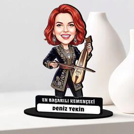 Kemençe Sanatçısı Müzisyen Kadın Karikatürlü Biblo - Thumbnail