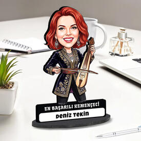 - Kemençe Sanatçısı Müzisyen Kadın Karikatürlü Biblo