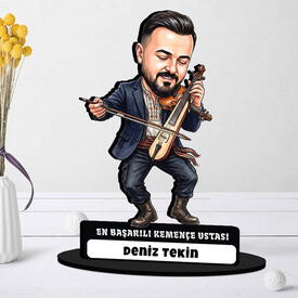 En Başarılı Saz Sanatçısı Müzisyen Erkek Karikatürlü Kanvas Tablo - Thumbnail