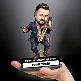 En Başarılı Saz Sanatçısı Müzisyen Erkek Karikatürlü Kanvas Tablo - Thumbnail