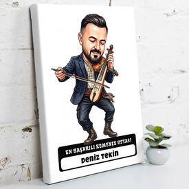  - Kemençe Ustası Müzisyen Erkek Karikatürlü Kanvas Tablo