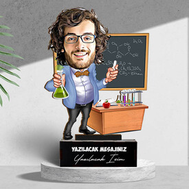 Kimyacı Erkek Öğretmen Karikatürlü Biblo - Thumbnail