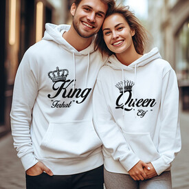 King And Queen Kapşonlu Sevgili Sweatshirt - Thumbnail