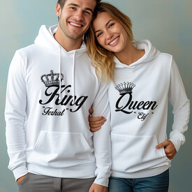 King And Queen Kapşonlu Sevgili Sweatshirt - Thumbnail